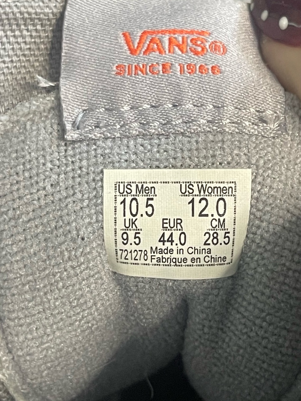 Vans Men’s High-Top Suede Sneakers - Gray Suede with Orange Flame - Picture 7 of 7